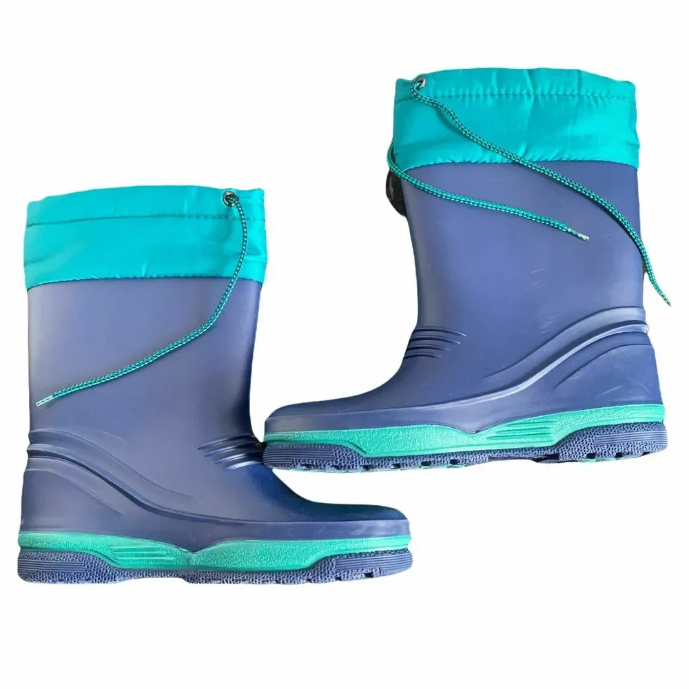 Vintage LL Bean Womens Blue Rubber Insulated Pull On Rain Wellies Boots Size 5 - Picture 7 of 10